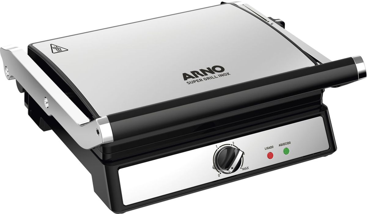 Super Grill e Sanduicheira Arno Inox com Abertura 180 Graus e Placas Antiaderentes GGRA