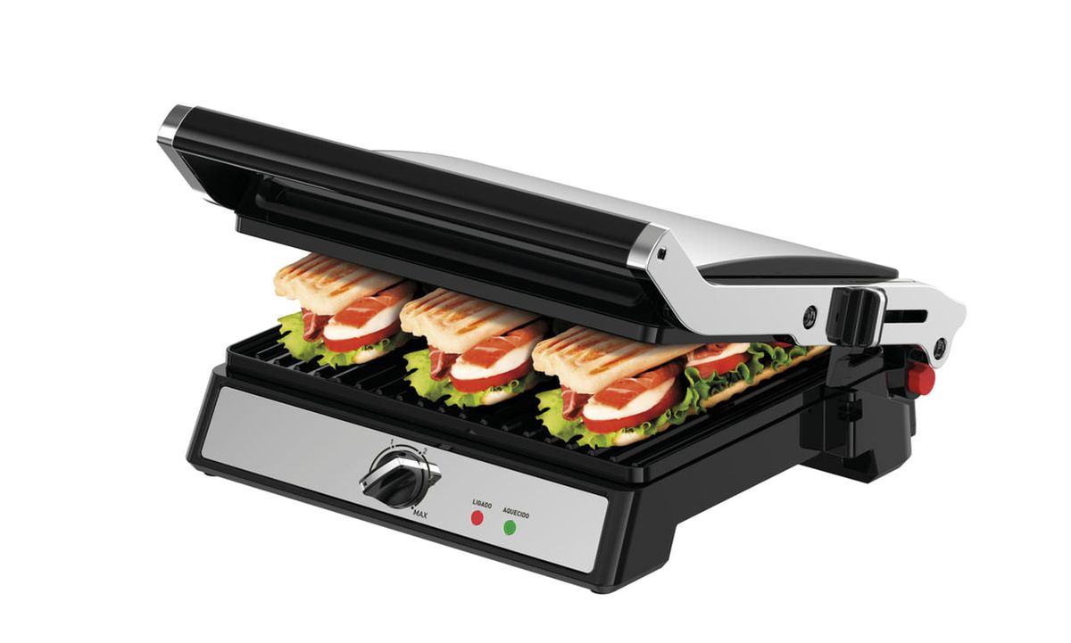 Super Grill e Sanduicheira Arno Inox com Abertura 180 Graus e Placas Antiaderentes GGRA