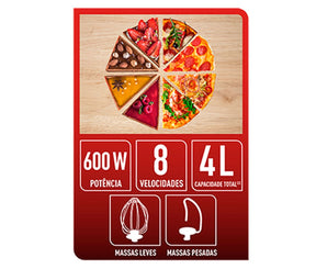 Batedeira Planetária Arno Nova Deluxe 600W com 2 Batedores e 8 Velocidades Preta SX34