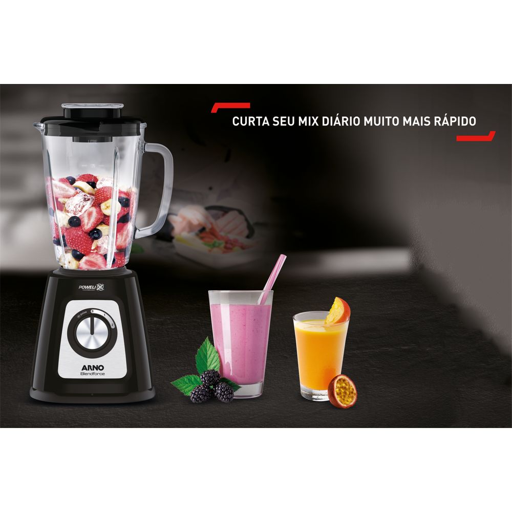 Liquidificador Arno Blendforce Preto 700W Limpa Fácil com Lâminas Removíveis e Jarra de Vidro LN91