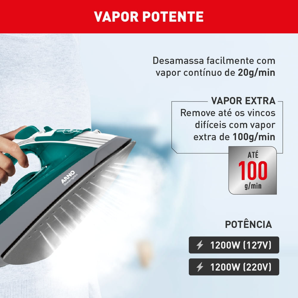 Ferro a Vapor Elétrico Arno Steamgliss Base Antiaderente e Ponta de Precisão FSGP