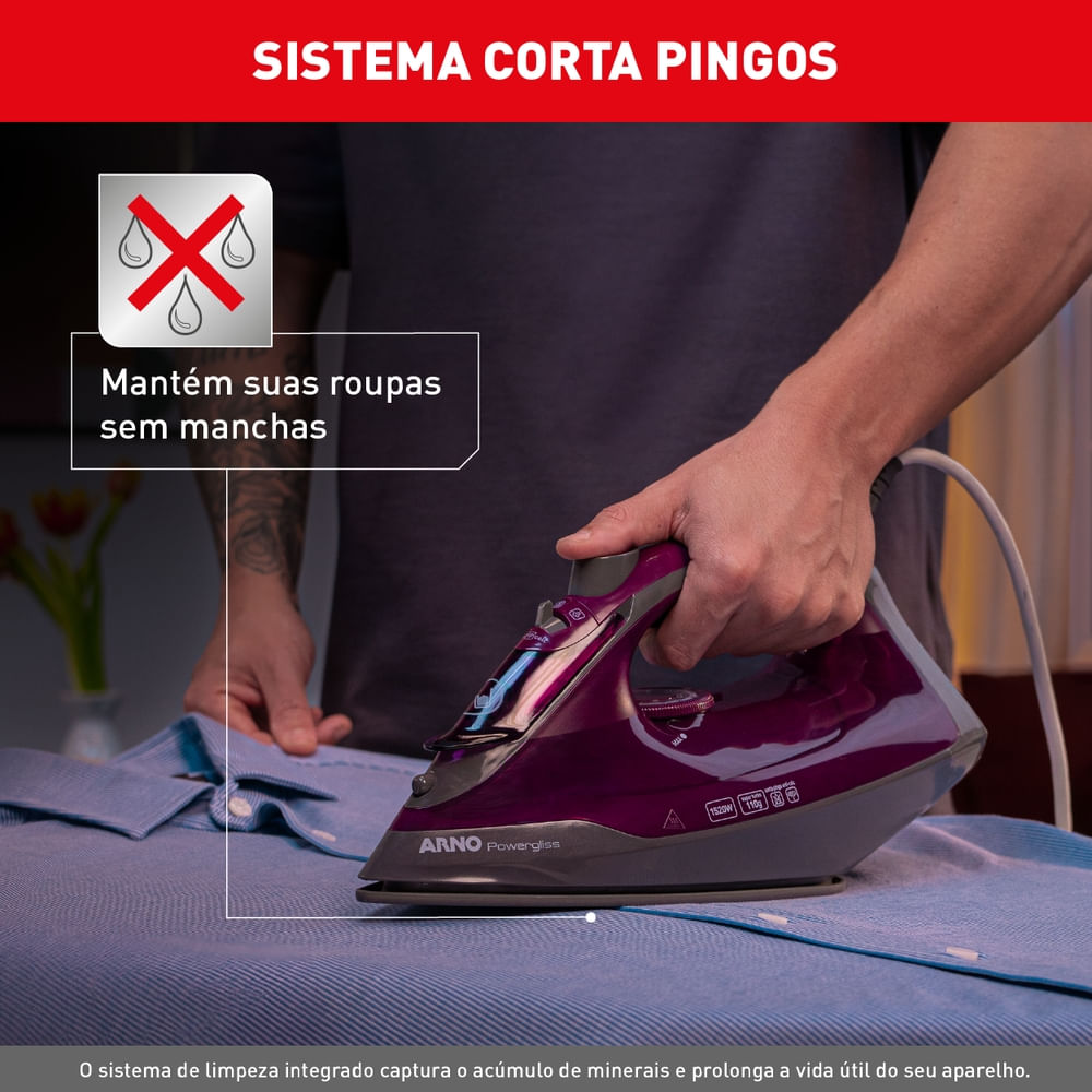 Ferro a vapor Arno Powergliss com Base XGlide e Vapor Contínuo FPO1