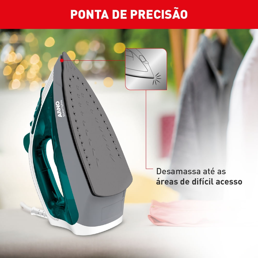 Ferro a Vapor Elétrico Arno Steamgliss Base Antiaderente e Ponta de Precisão FSGP