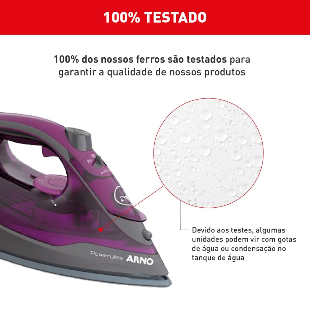 Ferro a vapor Arno Powergliss com Base XGlide e Vapor Contínuo FPO1