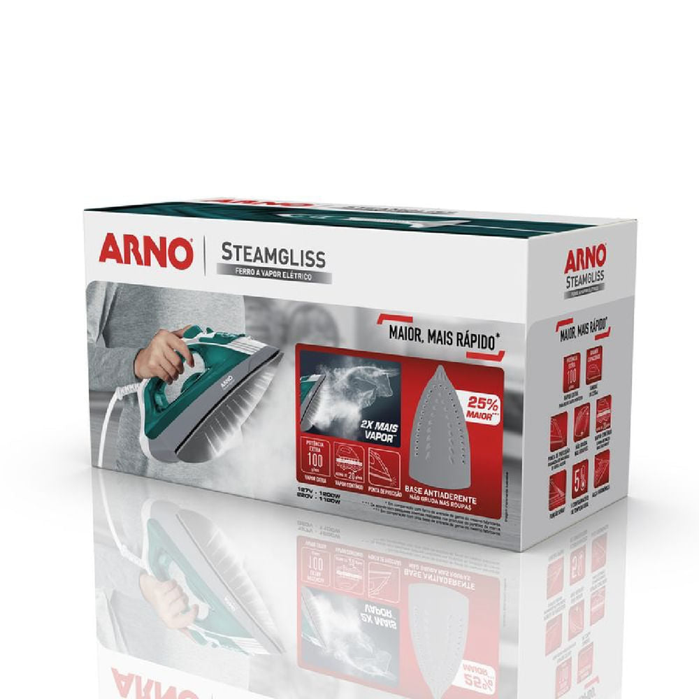 Ferro a Vapor Elétrico Arno Steamgliss Base Antiaderente e Ponta de Precisão FSGP