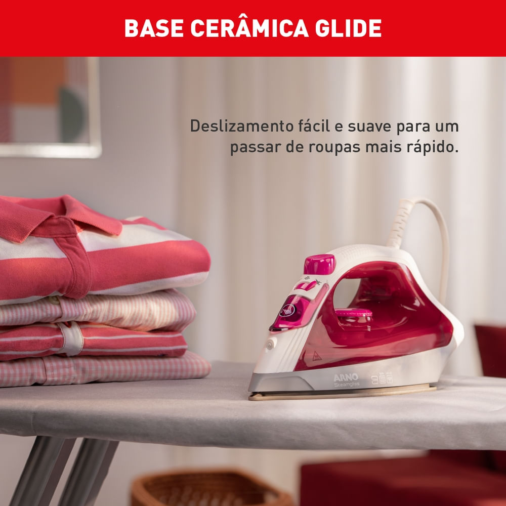 Ferro a Vapor Elétrico Arno Steamgliss Base Ampla de Cerâmica e Ponta de Precisão FSGC