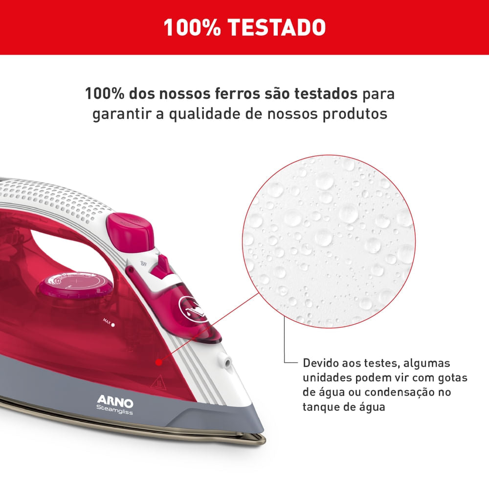 Ferro a Vapor Elétrico Arno Steamgliss Base Ampla de Cerâmica e Ponta de Precisão FSGC