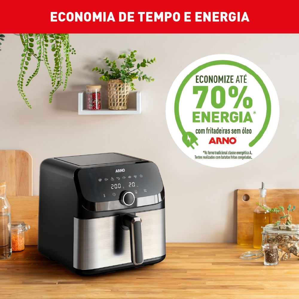 Fritadeira Air Fryer Arno Mega Digital 7,5L Inox AFD7