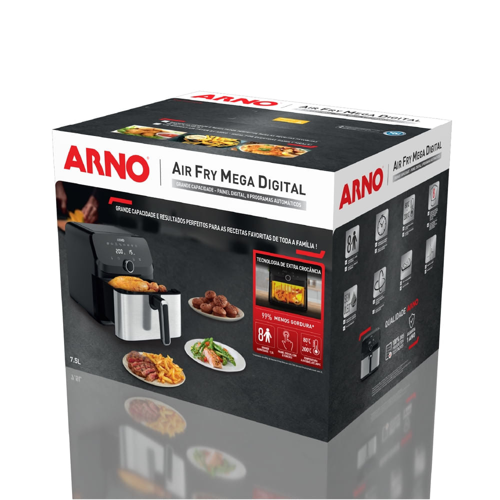 Fritadeira Air Fryer Arno Mega Digital 7,5L Inox AFD7