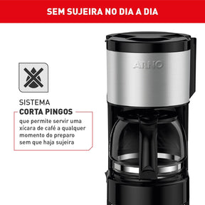 Cafeteira Filtro Arno Perfectta Inox com 600ml de Capacidade e Jarra de Vidro CFPI