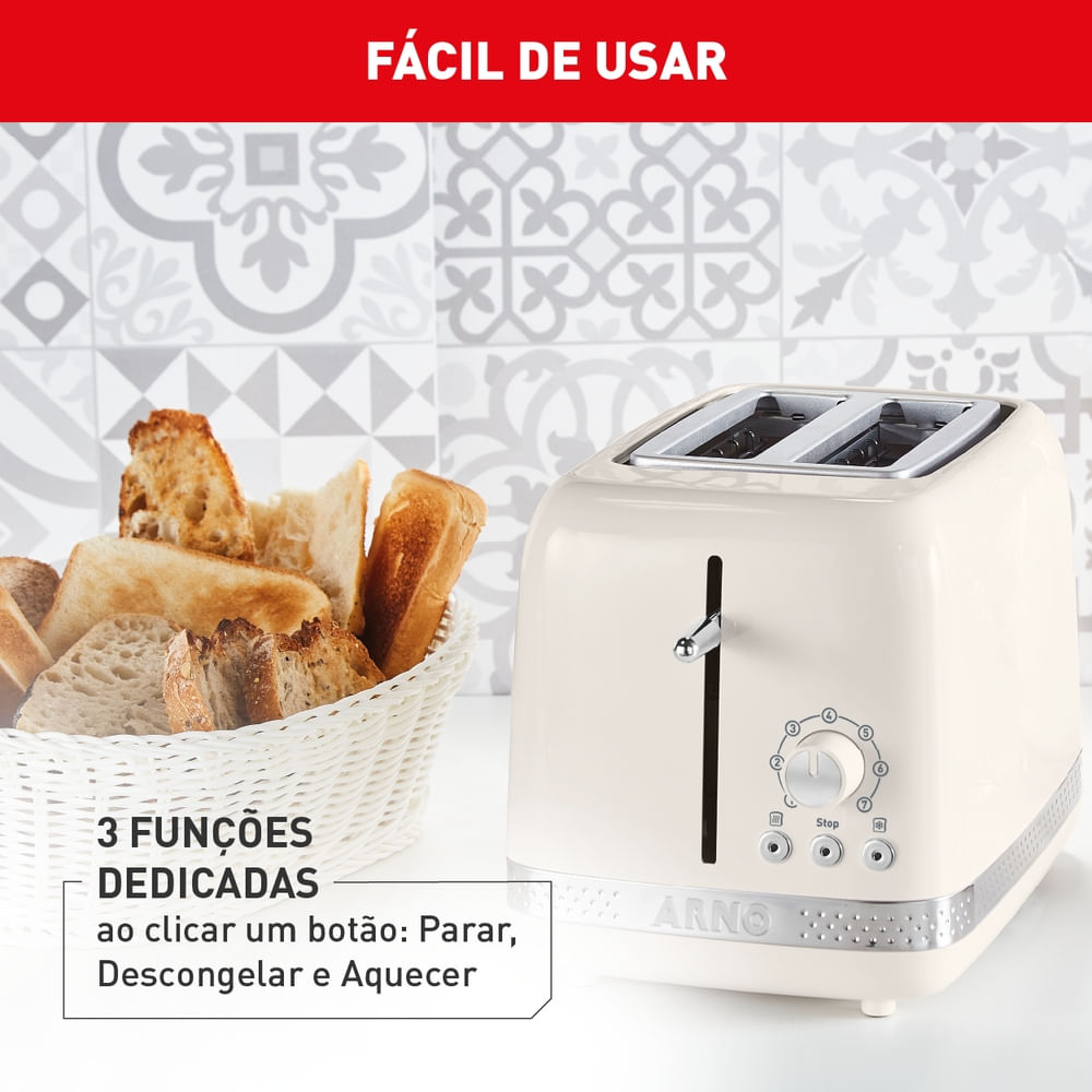 Torradeira Arno Linha Soleil Com 7 Níveis de Tostagem e Bandeja Removível Marfim STOA