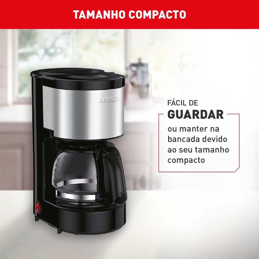 Cafeteira Filtro Arno Perfectta Inox com 600ml de Capacidade e Jarra de Vidro CFPI