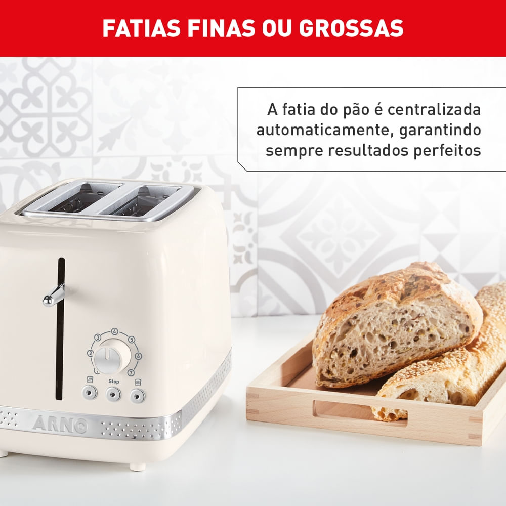 Torradeira Arno Linha Soleil Com 7 Níveis de Tostagem e Bandeja Removível Marfim STOA
