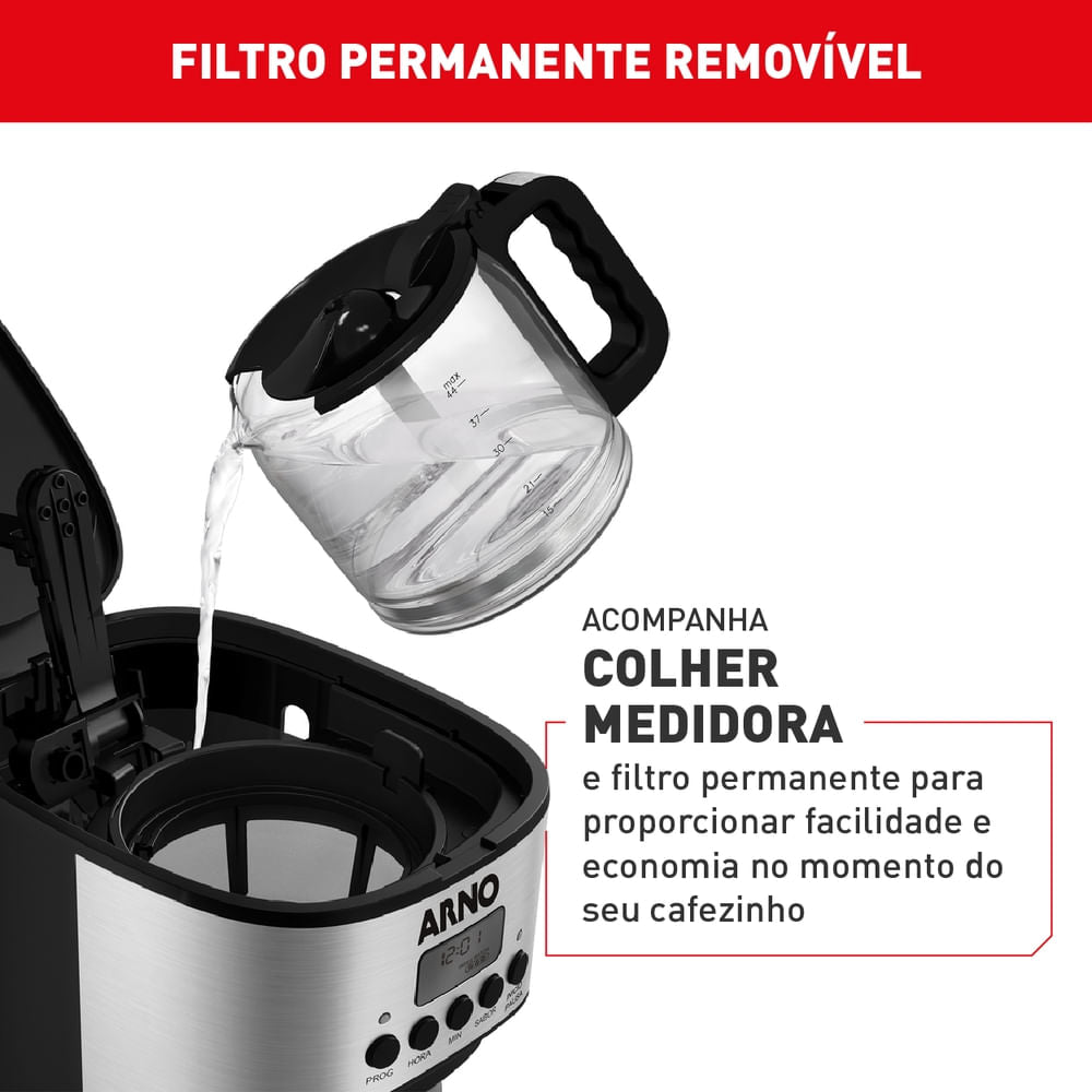Cafeteira Filtro Digital Arno New Element com 1,8L Tubo misturador e Funções Programáveis CFNE