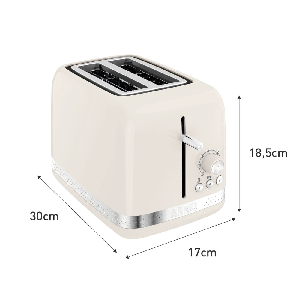 Torradeira Arno Linha Soleil Com 7 Níveis de Tostagem e Bandeja Removível Marfim STOA