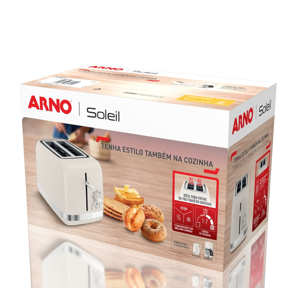 Torradeira Arno Linha Soleil Com 7 Níveis de Tostagem e Bandeja Removível Marfim STOA