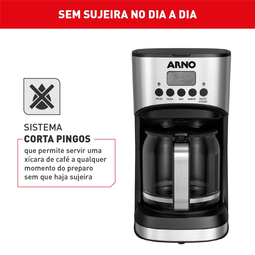 Cafeteira Filtro Digital Arno New Element com 1,8L Tubo misturador e Funções Programáveis CFNE