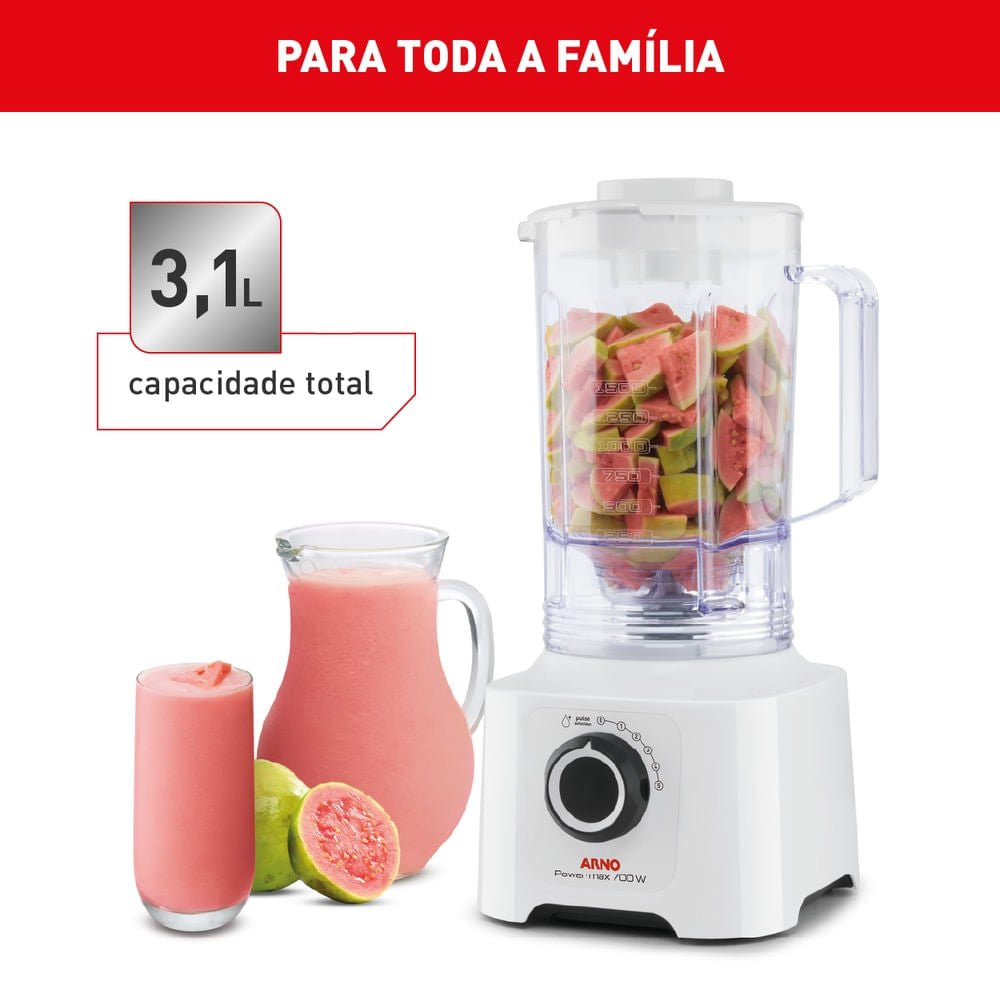 Liquidificador Arno Power Max 700W Branco com Jarra de 3,1 litros LN51