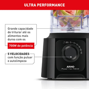 Liquidificador Arno Power Max 700W Preto com Jarra de 3,1 litros LN50