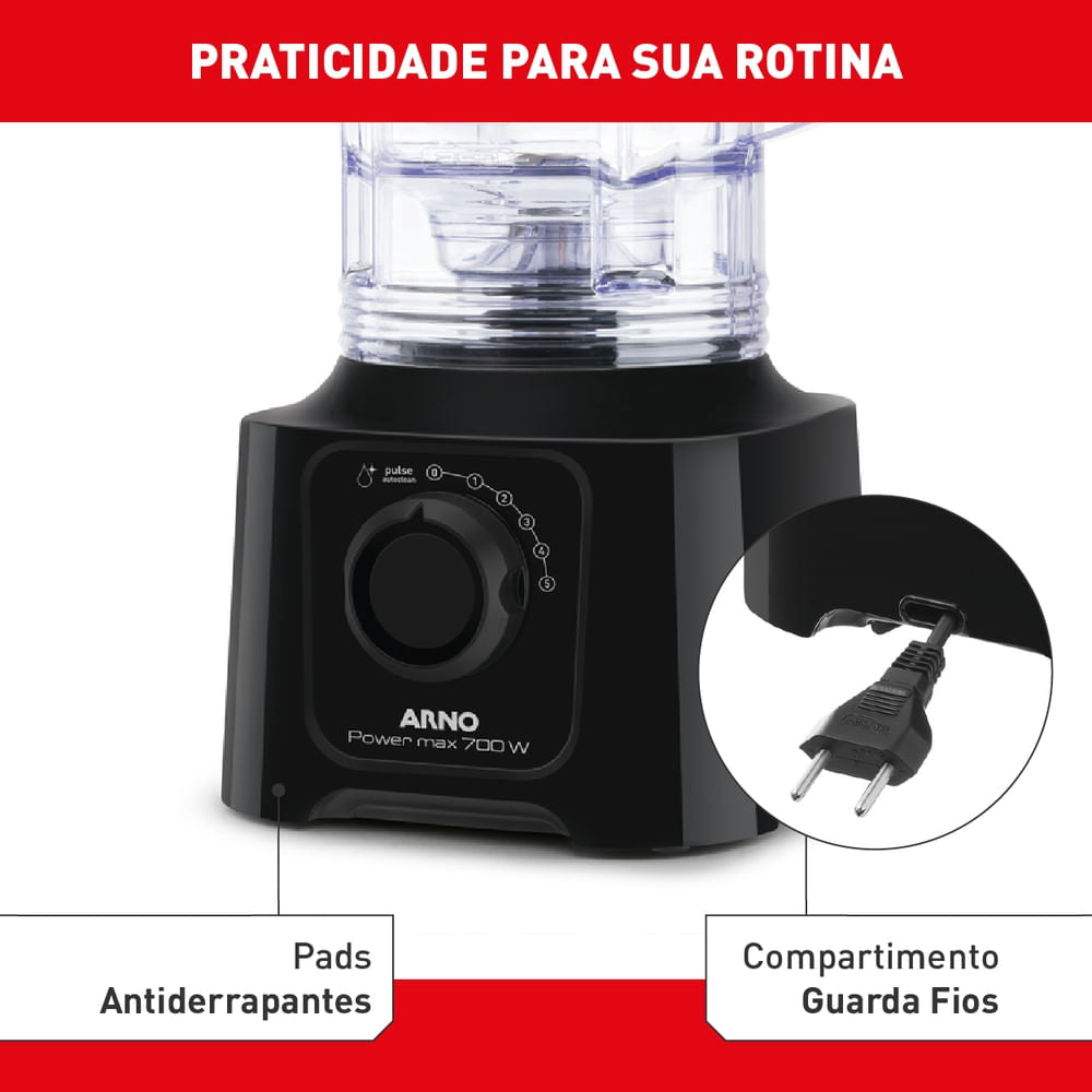 Liquidificador Arno Power Max 700W Preto com Jarra de 3,1 litros LN50