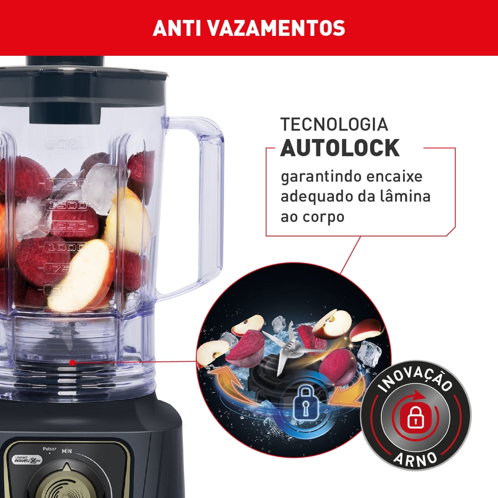 Liquidificador Arno Power Max Autolock 1400W Cinza LN82