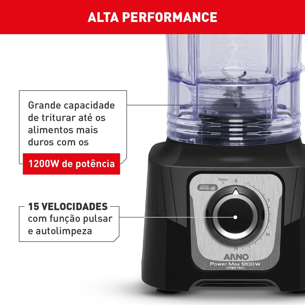 Liquidificador Arno Power Max 1200W Limpa Fácil Preto LN78