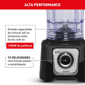 Liquidificador Arno Power Max 1200W Limpa Fácil Preto LN78