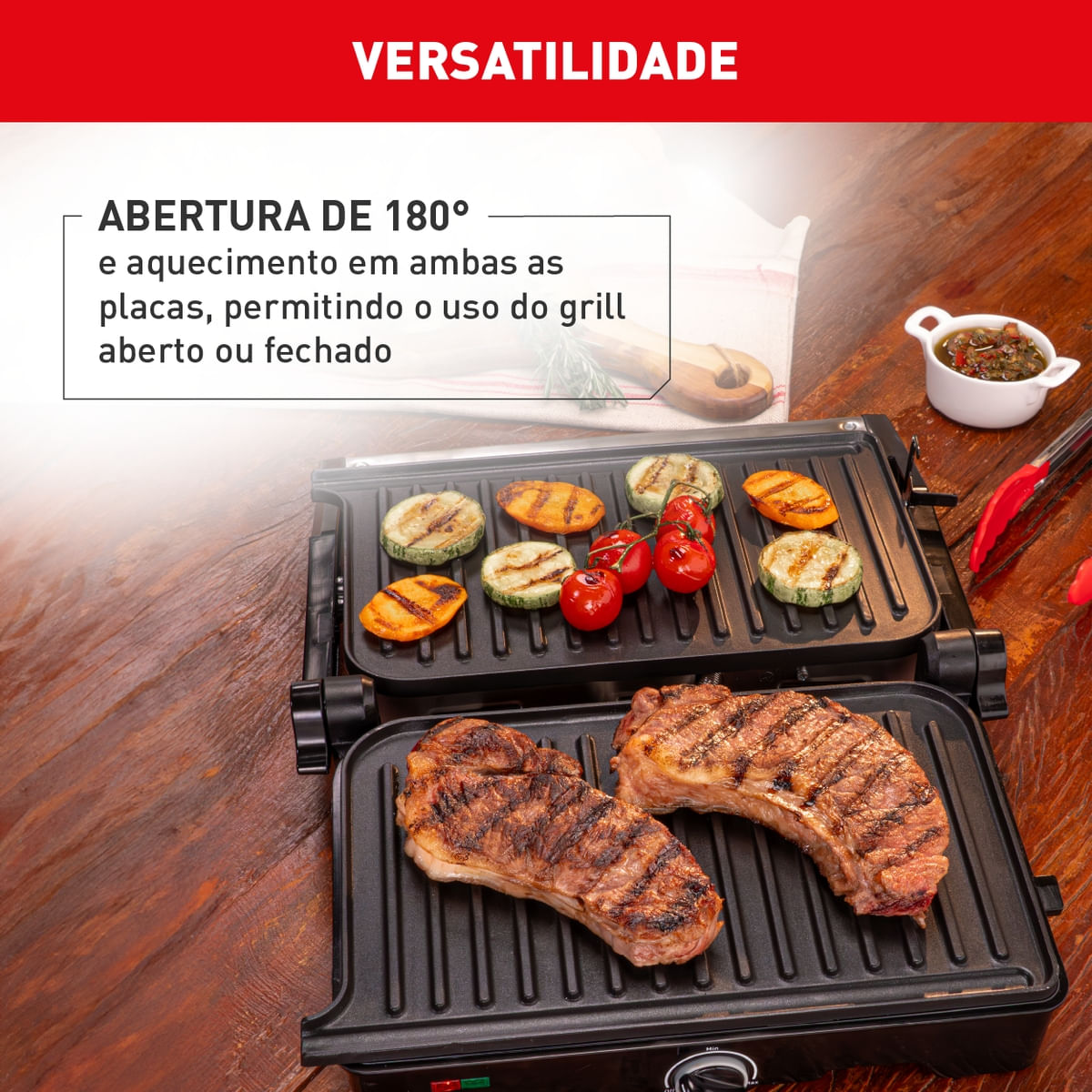 Grill Arno Dual Inox com abertura de 180° GNOX