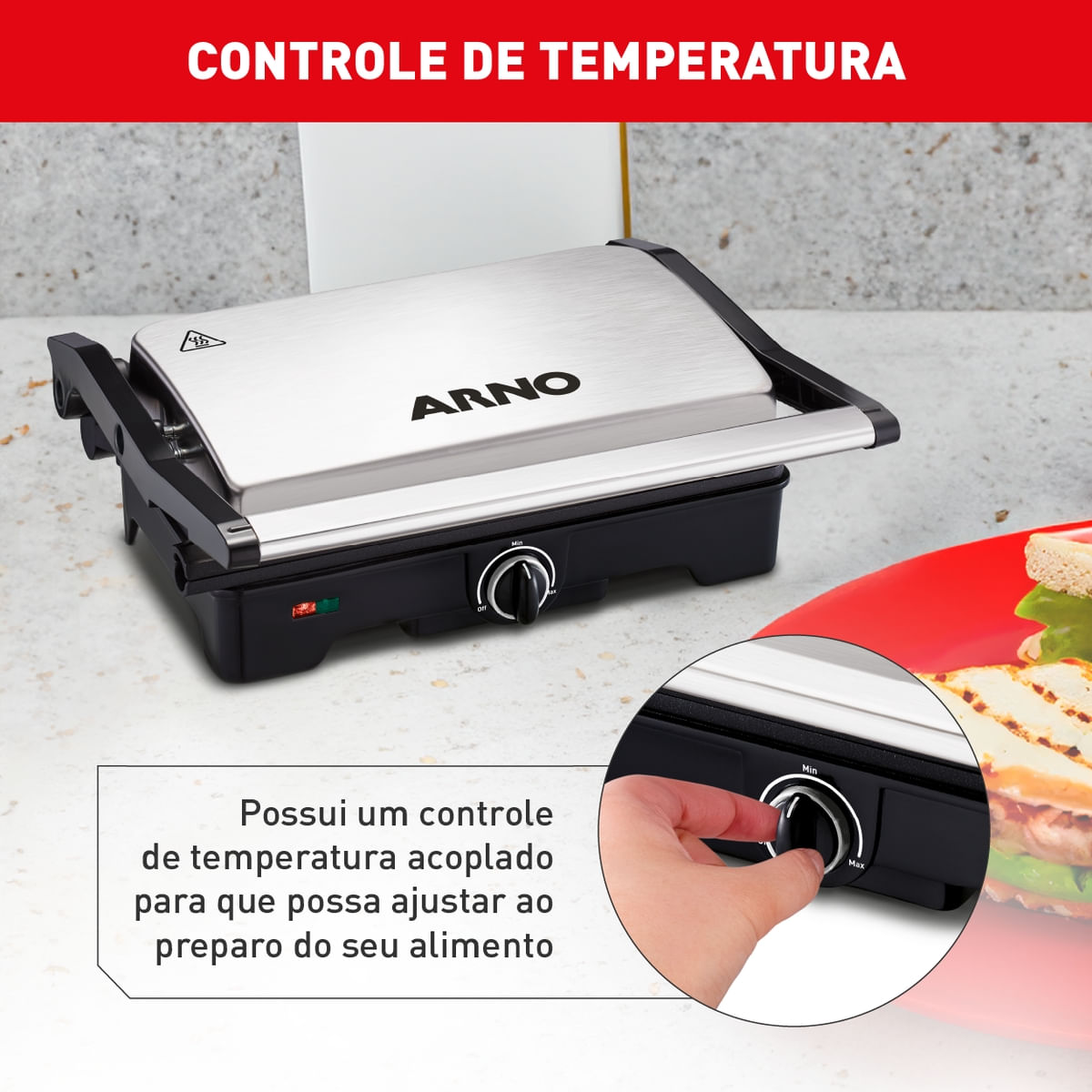 Grill Arno Dual Inox com abertura de 180° GNOX