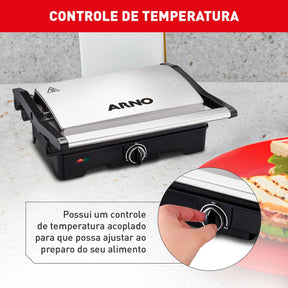 Grill Arno Dual Inox com abertura de 180° GNOX