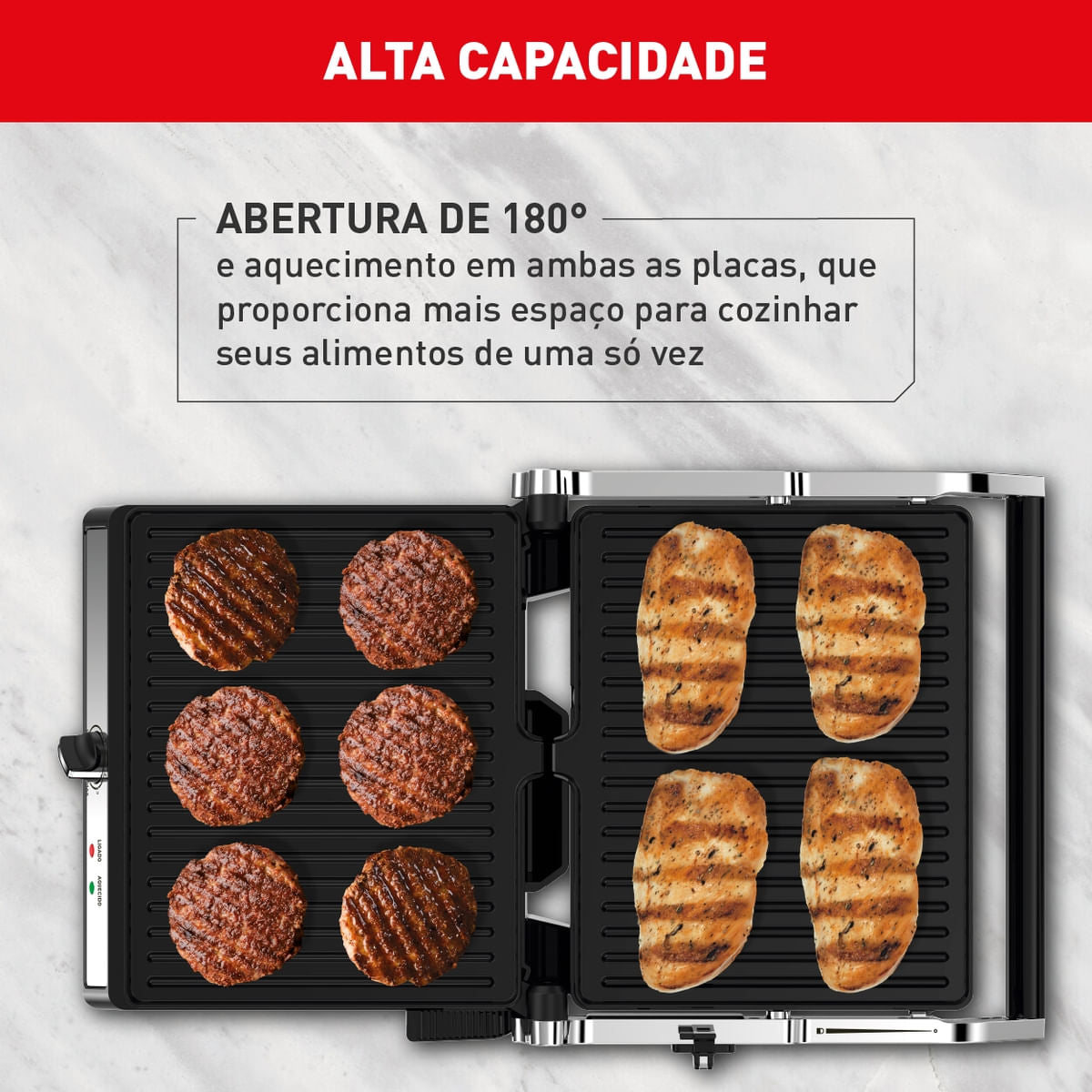 Super Grill e Sanduicheira Arno Inox com Abertura 180 Graus e Placas Antiaderentes GGRA