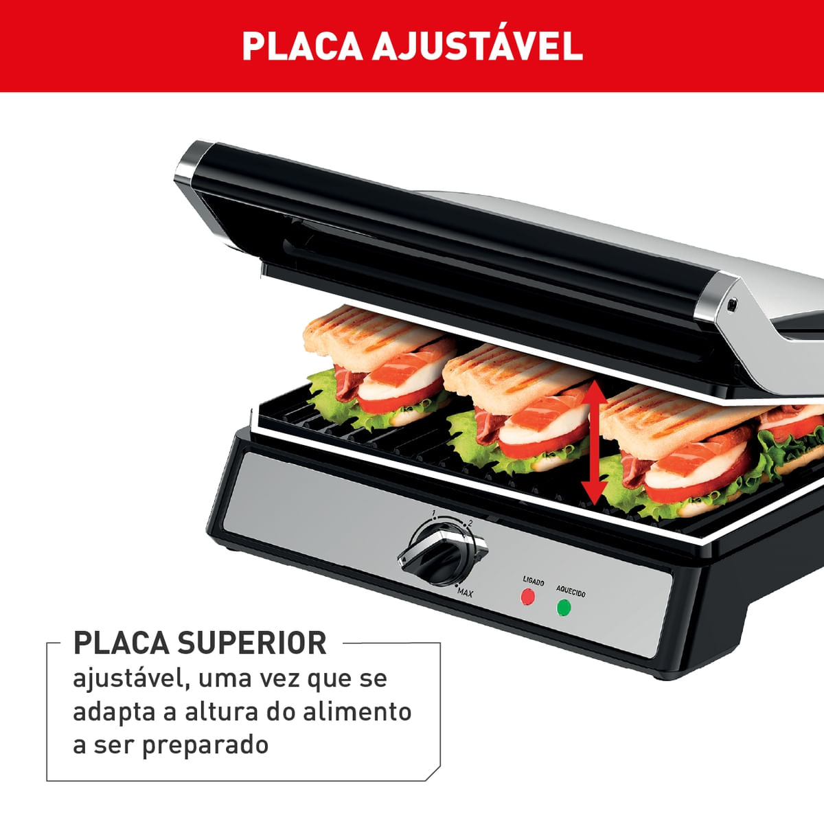 Super Grill e Sanduicheira Arno Inox com Abertura 180 Graus e Placas Antiaderentes GGRA