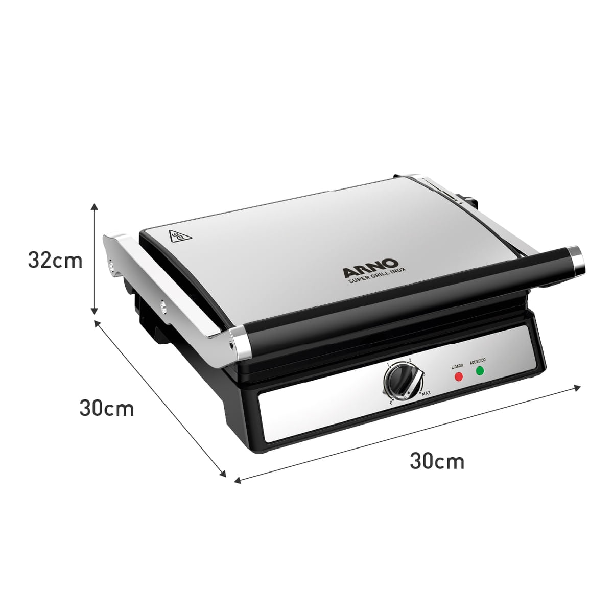 Super Grill e Sanduicheira Arno Inox com Abertura 180 Graus e Placas Antiaderentes GGRA