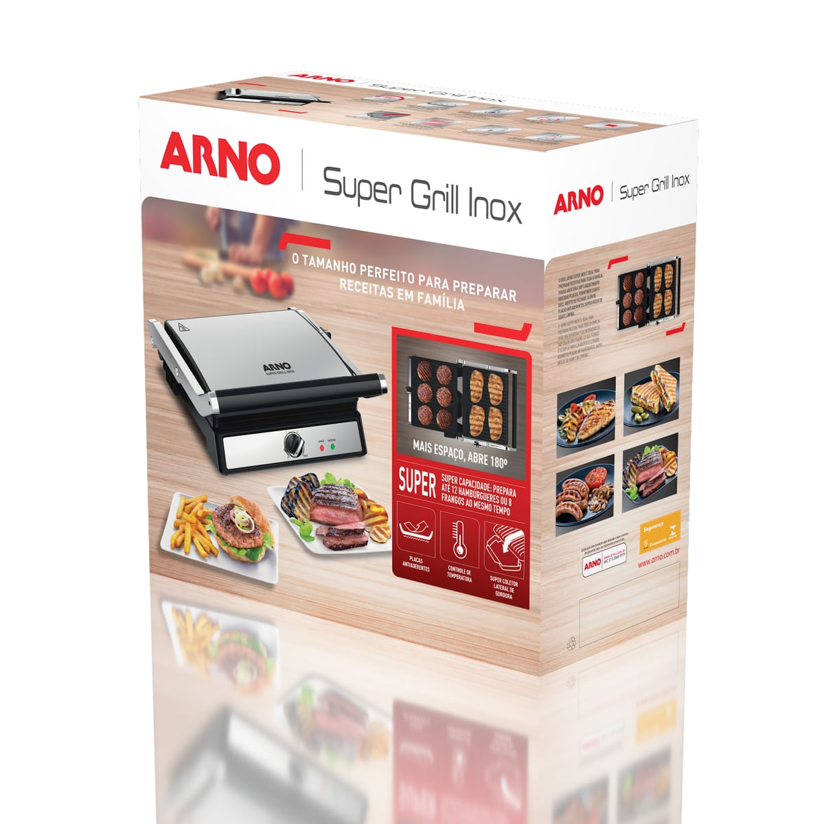 Super Grill e Sanduicheira Arno Inox com Abertura 180 Graus e Placas Antiaderentes GGRA