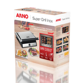 Super Grill e Sanduicheira Arno Inox com Abertura 180 Graus e Placas Antiaderentes GGRA