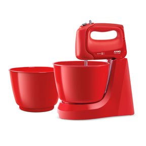 Batedeira Arno Mini Chef Portátil 400W com 2 Tigelas de 4 Litros 4 velocidades Função Pulsar Vermelha HM12