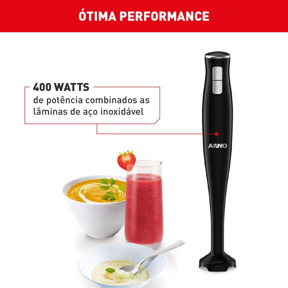 Mixer Portátil Arno Turbomix Pro 3 em 1 Inox com 400W e Copo Medidor MX31