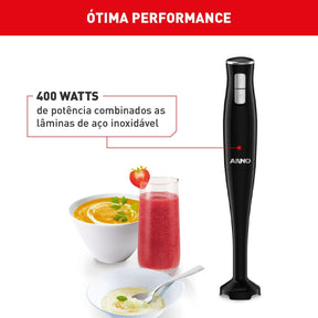 Mixer Portátil Arno Turbomix Pro 3 em 1 Inox com 400W e Copo Medidor MX31