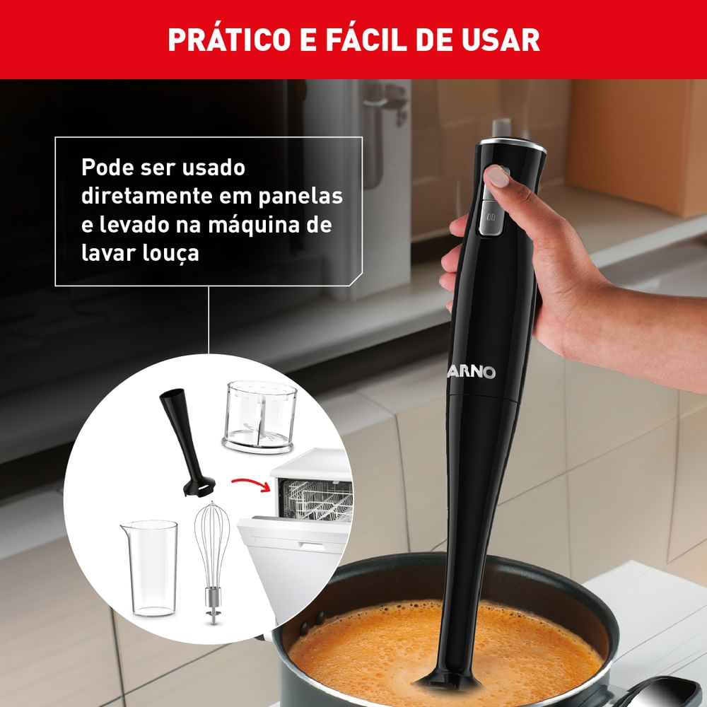 Mixer Portátil Arno Turbomix Pro 3 em 1 Inox com 400W e Copo Medidor MX31