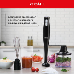 Mixer Portátil Arno Turbomix Pro 3 em 1 Inox com 400W e Copo Medidor MX31