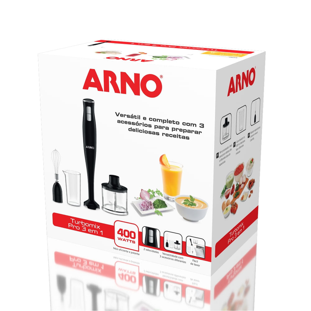 Mixer Portátil Arno Turbomix Pro 3 em 1 Inox com 400W e Copo Medidor MX31