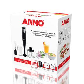 Mixer Portátil Arno Turbomix Pro 3 em 1 Inox com 400W e Copo Medidor MX31