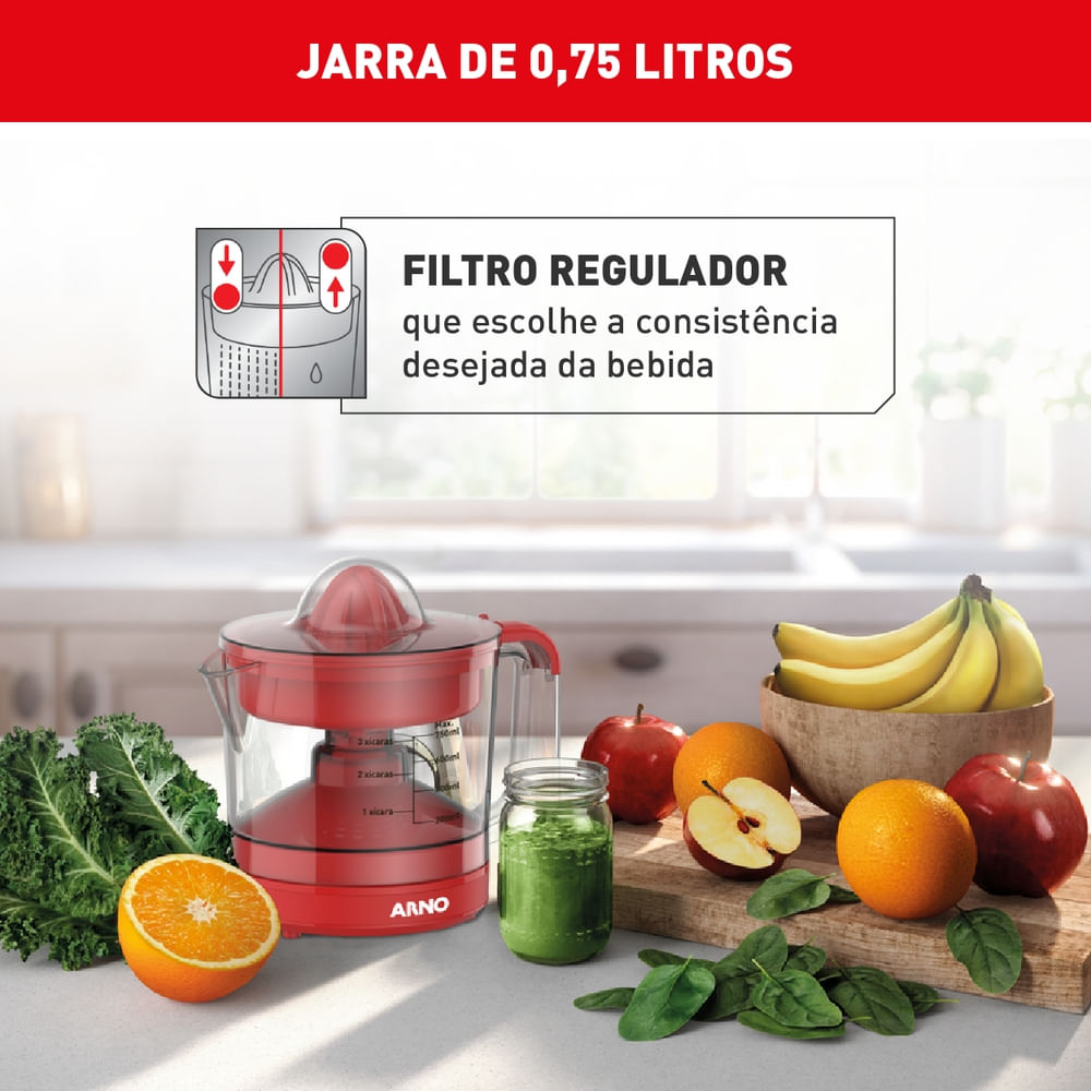 Espremedor de Frutas Arno Suco Express 40W e 750ml de Capacidade Vermelho CP32
