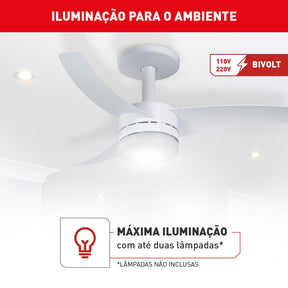 Ventilador de Teto Arno Ultimate Bivolt Branco com 3 Pás e Controle Remoto VX13