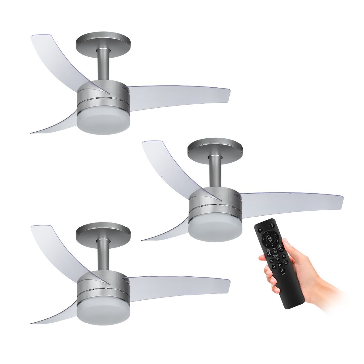 Kit 3 Ventiladores de Teto Arno Ultimate Bivolt Prata com 3 Pás e Controle Remoto VX15