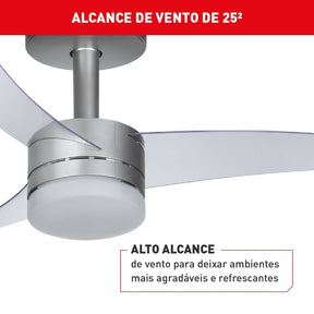 Kit 3 Ventiladores de Teto Arno Ultimate Bivolt Prata com 3 Pás e Controle Remoto VX15