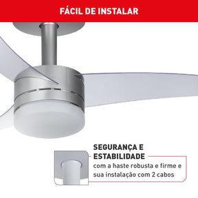 Kit 2 Ventiladores de Teto Arno Ultimate Bivolt Prata com 3 Pás e Controle Remoto VX15