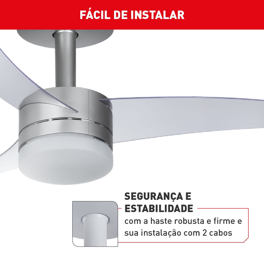 Kit 3 Ventiladores de Teto Arno Ultimate Bivolt Prata com 3 Pás e Controle Remoto VX15