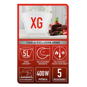 Batedeira Arno Chef 400W 2 batedores multifuncionais 5 Litros Branca SM00