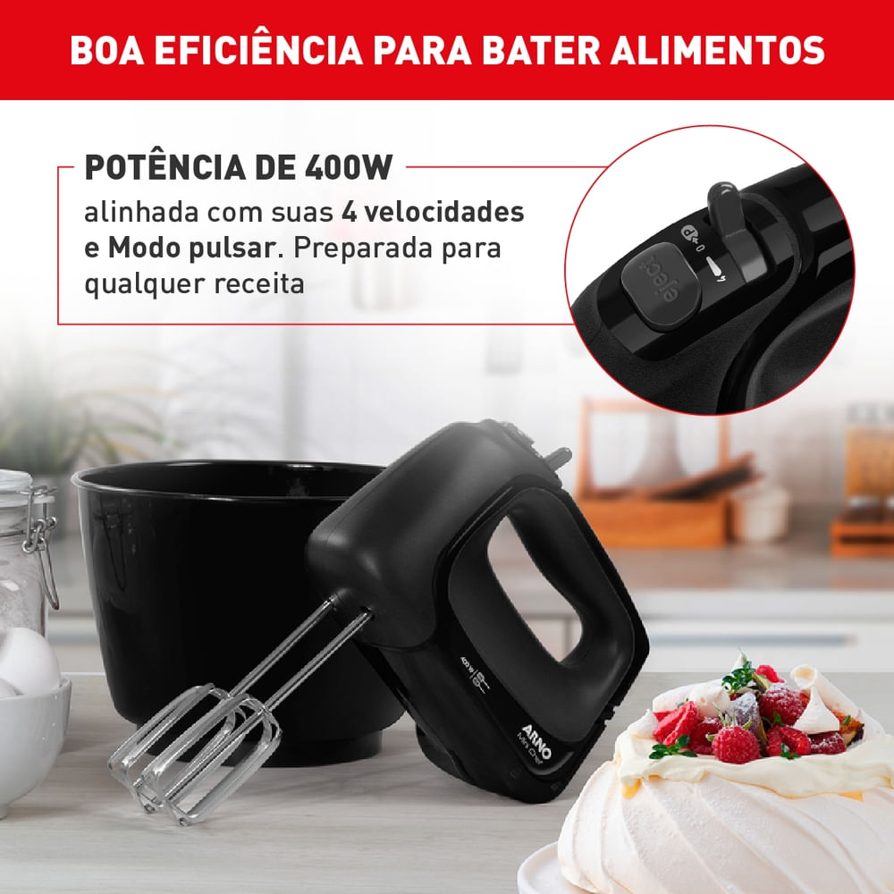 Batedeira Arno Mini Chef Portátil 400W Compacta com 4 velocidades e Função Pulsar HM01